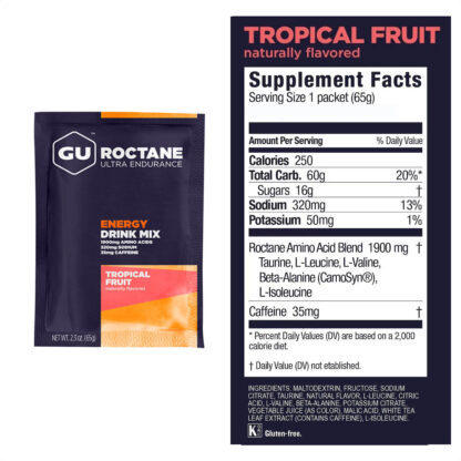 Gu Roctane Energy Drink Mix Energía Isotónica (Tropical Fruit 35mg Caffeine) - Image 2