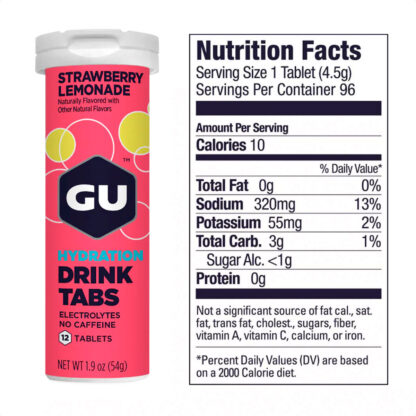 Gu Hydration Drink Tabs 320mg Sodio Hidratación Caja X8 (Strawberry Lemonade) - Image 2