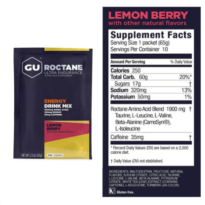 Gu Roctane Energy Drink Mix Energía Isotónica (Lemon Berry 35mg caffeine) - Image 2