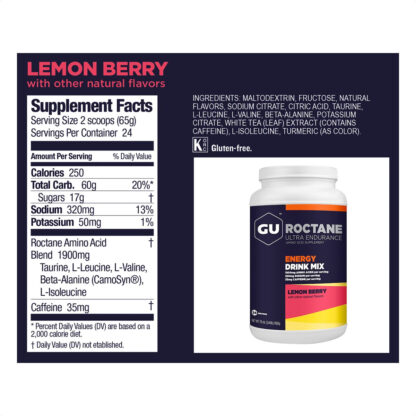 Gu Roctane Energy Drink Mix Energía 24 Servicios (Lemon Berry 35mg caffeine) - Image 2