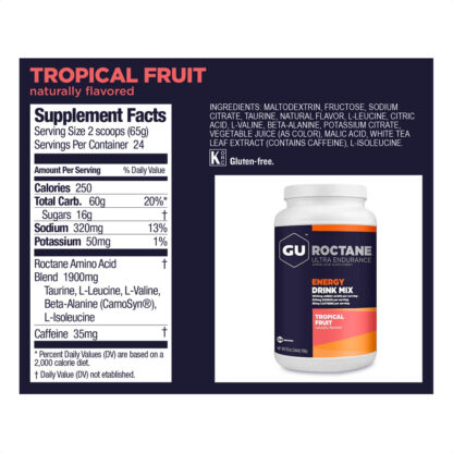 Gu Roctane Energy Drink Mix Energía 24 Servicios (Tropical Fruit 35mg caffeine) - Image 2