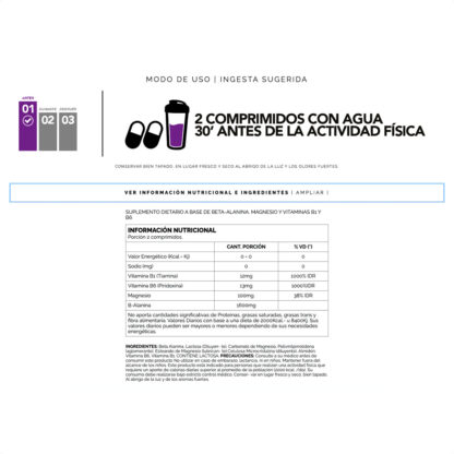Nutremax Beta 1600 B-Alanina Vitamina B1 Y B6 120 Comprimidos - Image 3