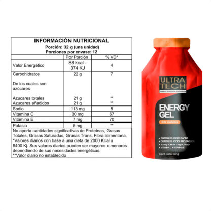UltraTech Nutrition Energy Gel Caja X12 (Mango - Sin Cafeína) - Image 2