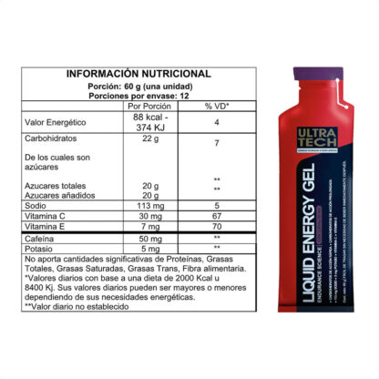 UltraTech Nutrition Liquid Energy Gel Caja X12 (Arándano - 50mg Cafeína) - Image 2