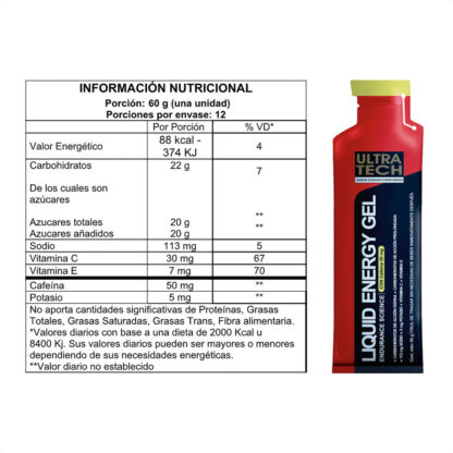 UltraTech Nutrition Liquid Energy Gel Caja X12 (Vainilla - 50mg Cafeína) - Image 2