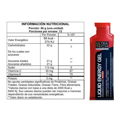 UltraTech Nutrition Liquid Energy Gel Caja X12 (Frutilla - Sin Cafeína) - Image 2