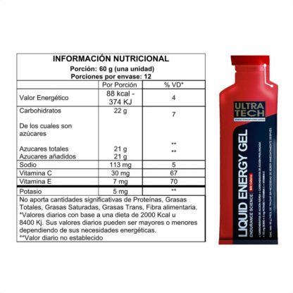 UltraTech Nutrition Liquid Energy Gel Caja X12 (Frutos Rojos - Sin Cafeína) - Image 2