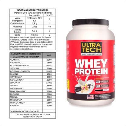 Proteina UltraTech Nutrition Whey Protein 907g (Vainilla) - Image 2