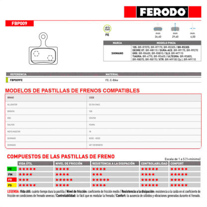 Pastillas Freno a Disco Ferodo FBP009FE E-Bikes Para Shimano Ruta "K" (x1 Pad Set) - Image 3