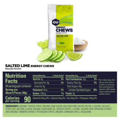 Gu Energy Chews Gomitas (Salted Lime - 35mg Cafeína) - Image 2