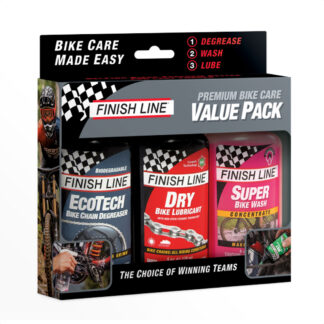 Kit Lubricacion y Limpieza Cadena Finish Line Premium Bike Care Value Pack (EcoTech + Dry Lube + Super Bike Wash 120ml)