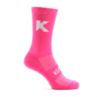 Medias Ciclismo KLETA Modelo K Caña Alta (Rosa Logo Blanco)