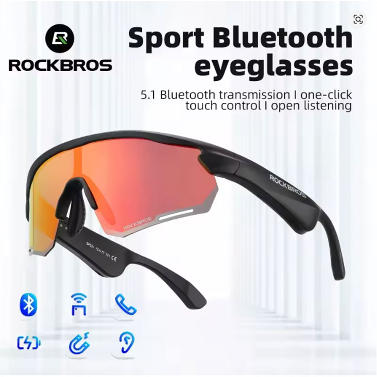 Lentes Ciclismo ROCKBROS SP251 Con Auriculares Bluetooth (Black - Polarized Red) - Image 3