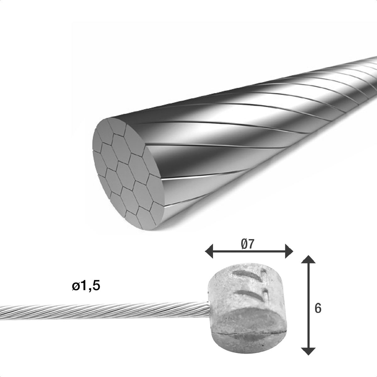 Cable De Freno MTB Elvedes Slick 1,5x2250mm (Strands Slick) - Image 3